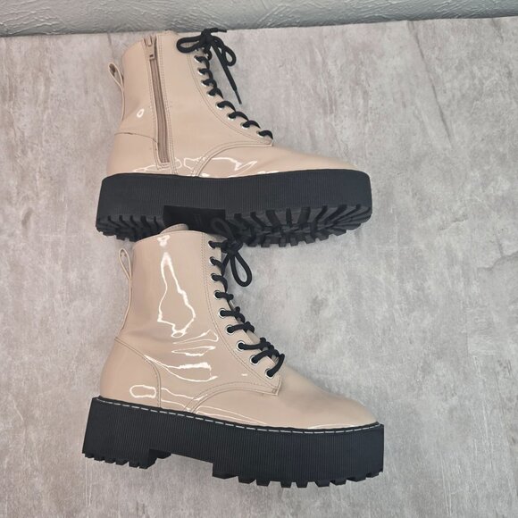 Platform Combat Boots Chunky Grunge Y2k Lace Up Hiker Platform Patent Booties 8 - Picture 6 of 12